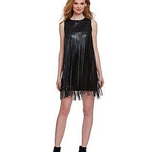 Chelsea & Violet black faux leather fringe dress